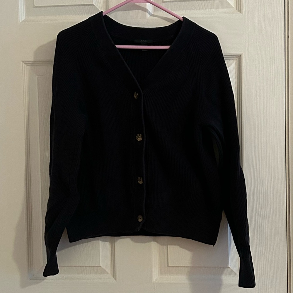 Cos Black Ribbed Cotton Cardigan